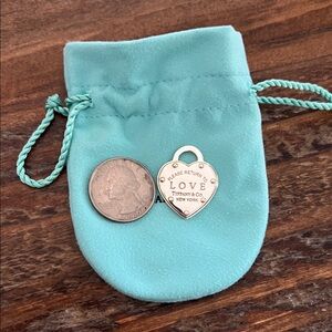 Tiffany & Co. Silver Heart Tag with Turquoise Pouch